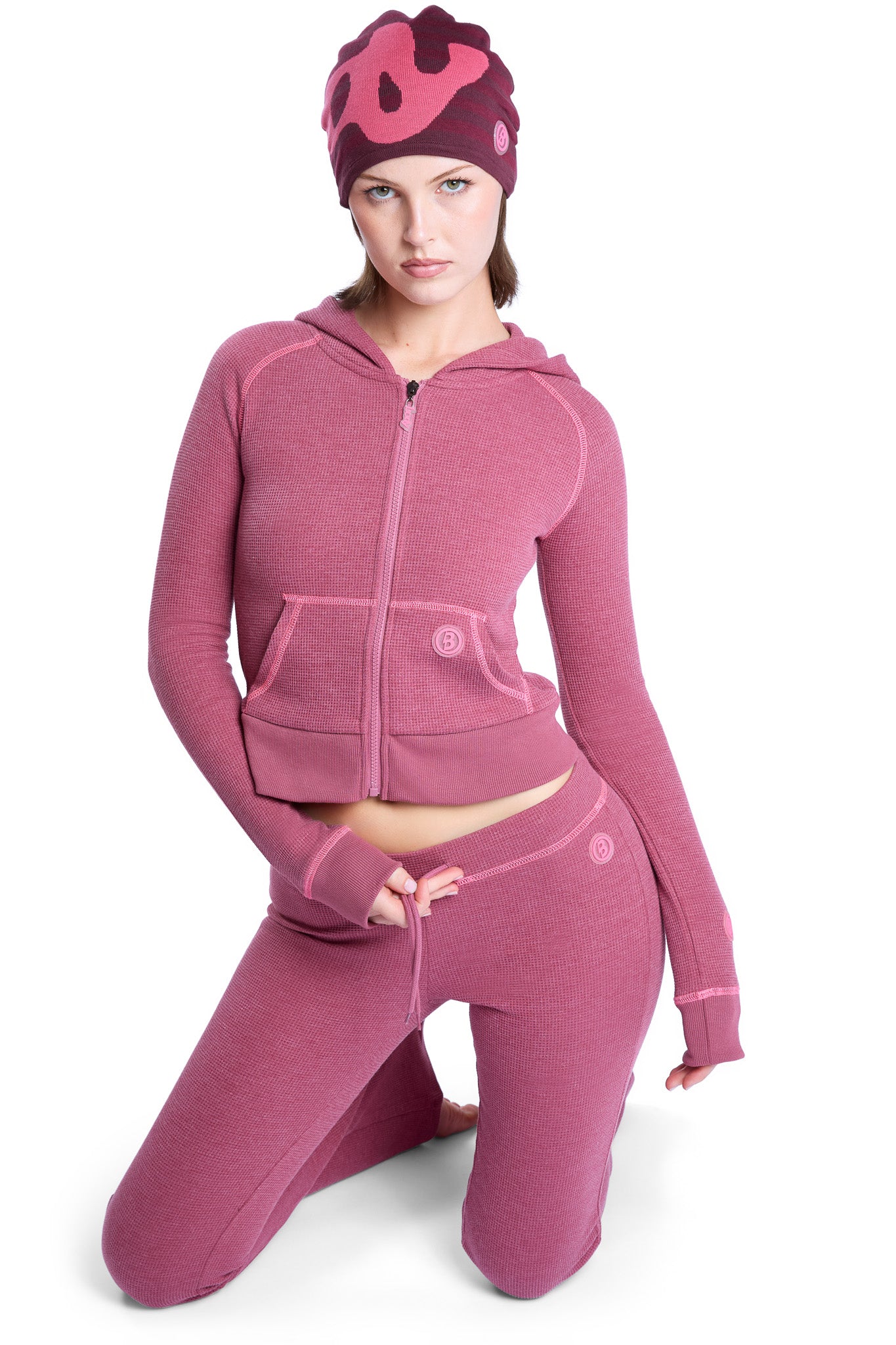 WAFFLE KNIT HOODIE (MAGENTA/PINK)