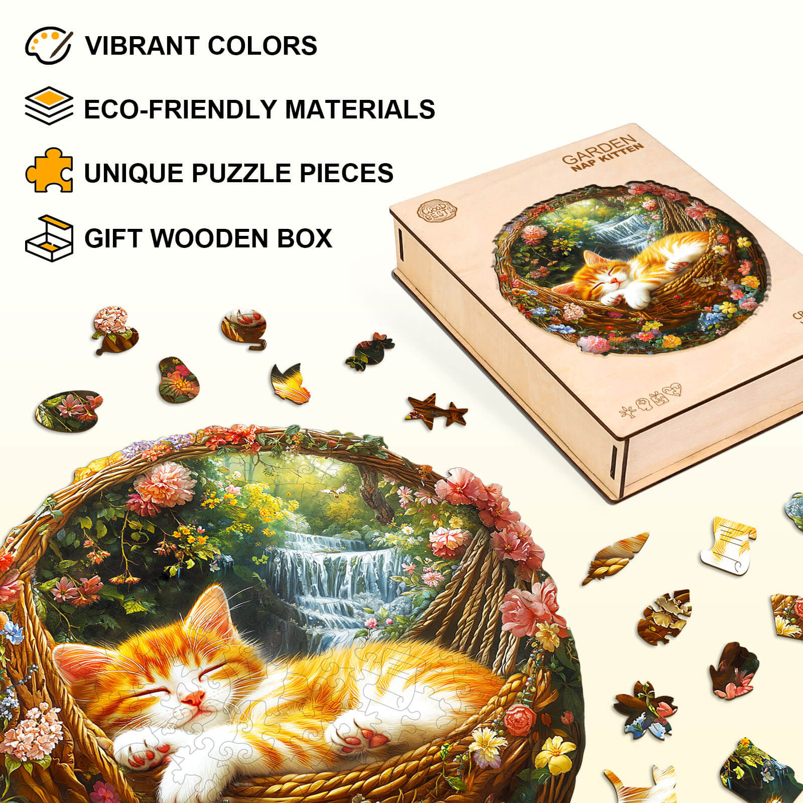 Garden nap kitten Wooden Jigsaw Puzzle