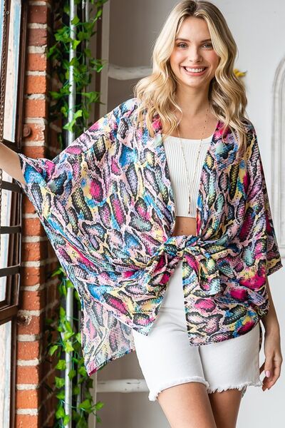 Full Size Multi Color Snake Open Cardigan