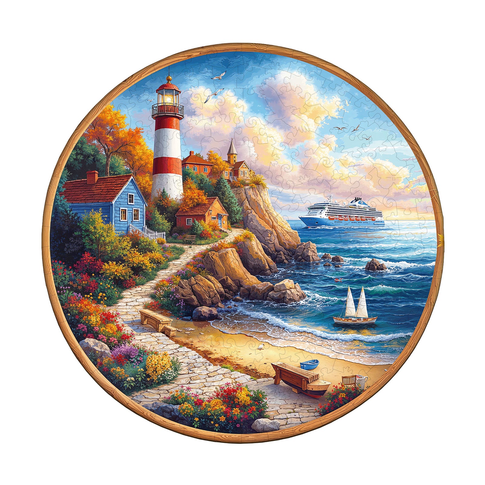 Lighthouse Cottage Wooden Jigsaw Puzzle