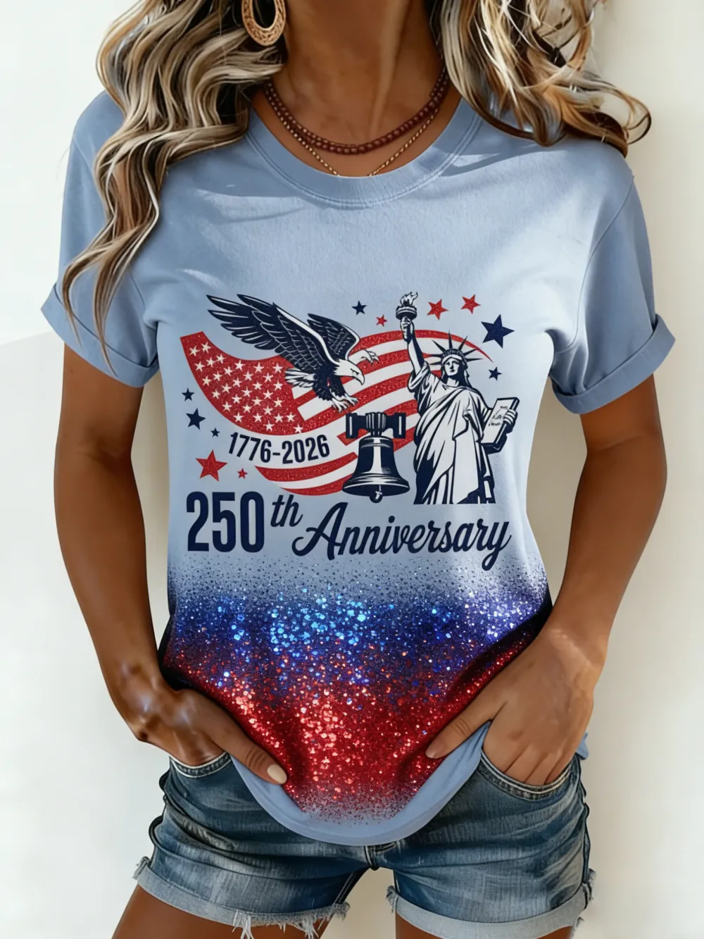 250th Anniversary Statue of Liberty Glitter Ombre T-Shirt