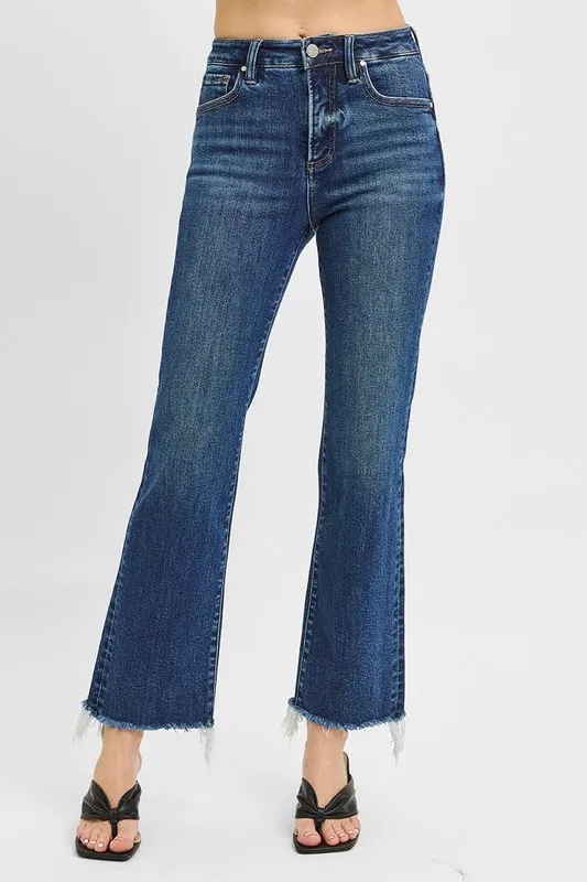 Full Size Tummy Control High Rise Crop Straight Raw Cut Hem Jeans