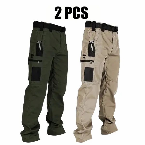 🔥Men's Solid Color Tactical Work Pants with Multiple Pockets and Zipper Closures