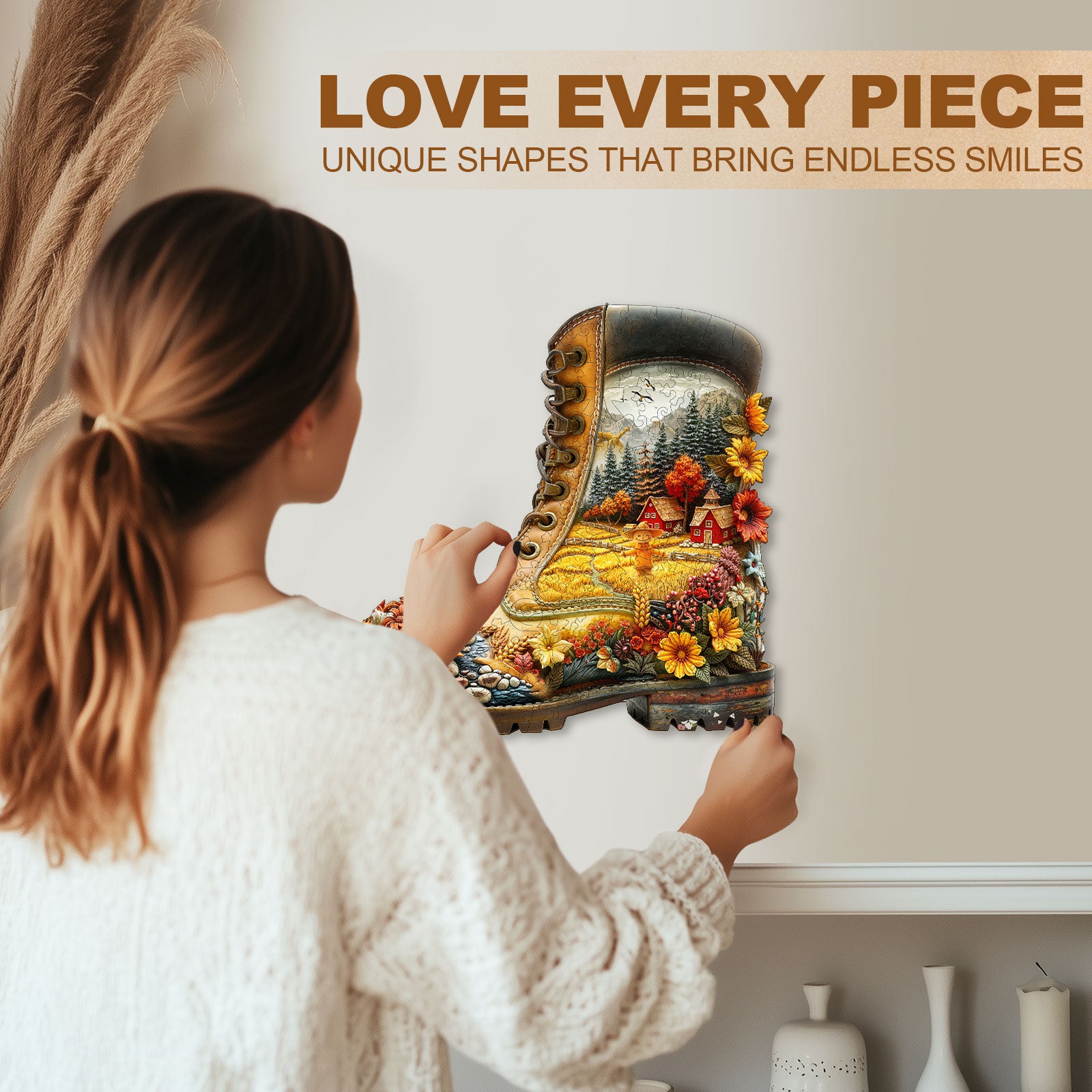 Wheat Field Boots Wooden Jigsaw Puzzle