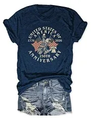 Women'S Retro American Independence Day 250Th Anniversary Edition Short Sleeve Printed T-Shirt