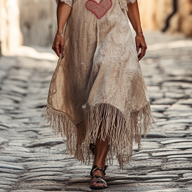 Vintage Loose Linen Patchwork Dress 6c1a