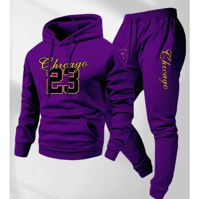 Men's team number printed hoodie and drawstring track pants set