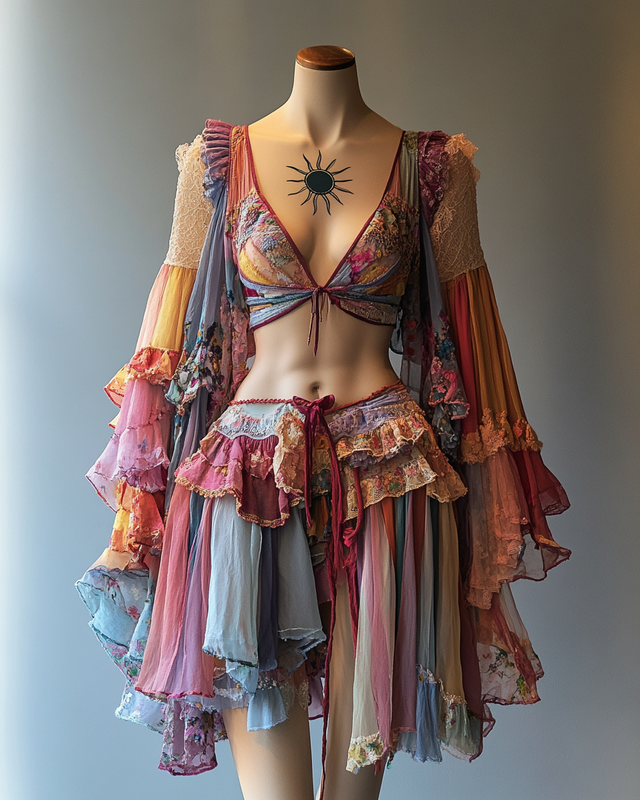 Sexy and elegant ruffled top + skirt + kimono three-piece swimsuit  6fe9