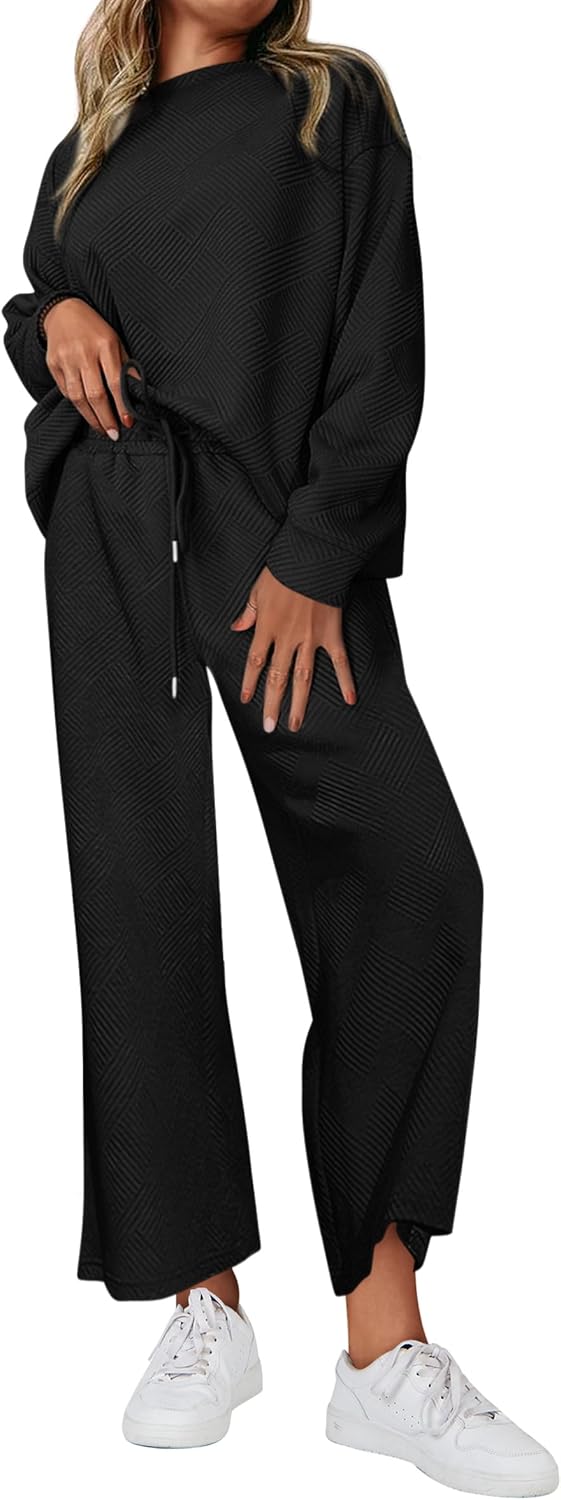 NEW 🔥 Women's Cotton Two-Piece Oversized Drawstring Sweatshirt Wide Leg Sweatpants Casual Set