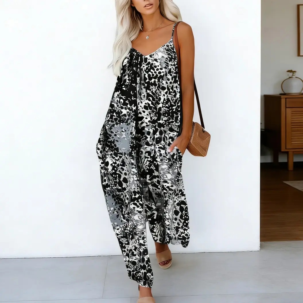 Plus Size Women Fashion Wide Leg Suspender Jumpsuit with Pockets Curvy Overalls