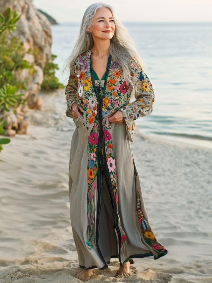 Vacation seaside elegant embroidery kimono 4c82