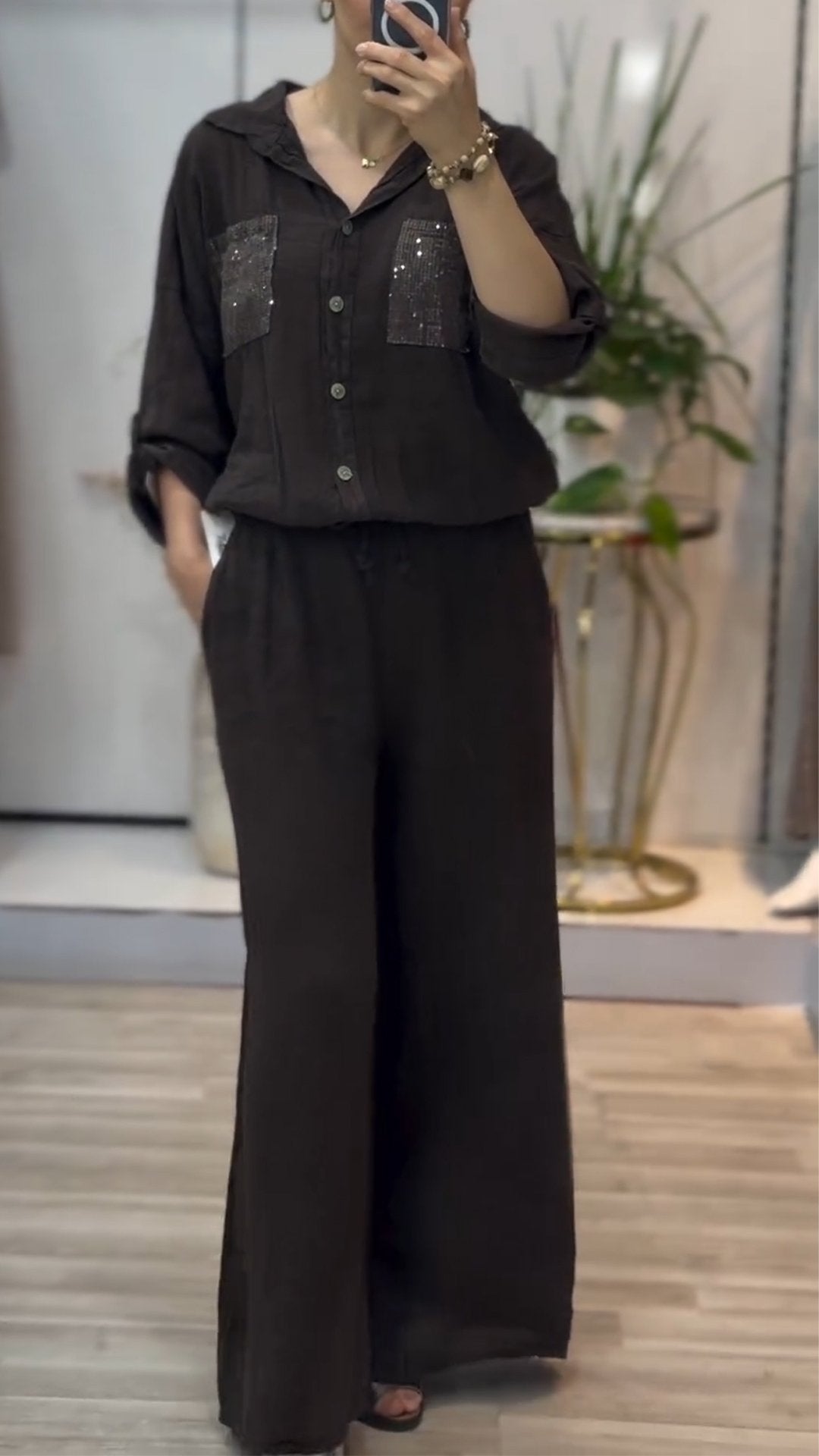 Women's Lapel Mid-length Sleeve Sequined Casual Suit