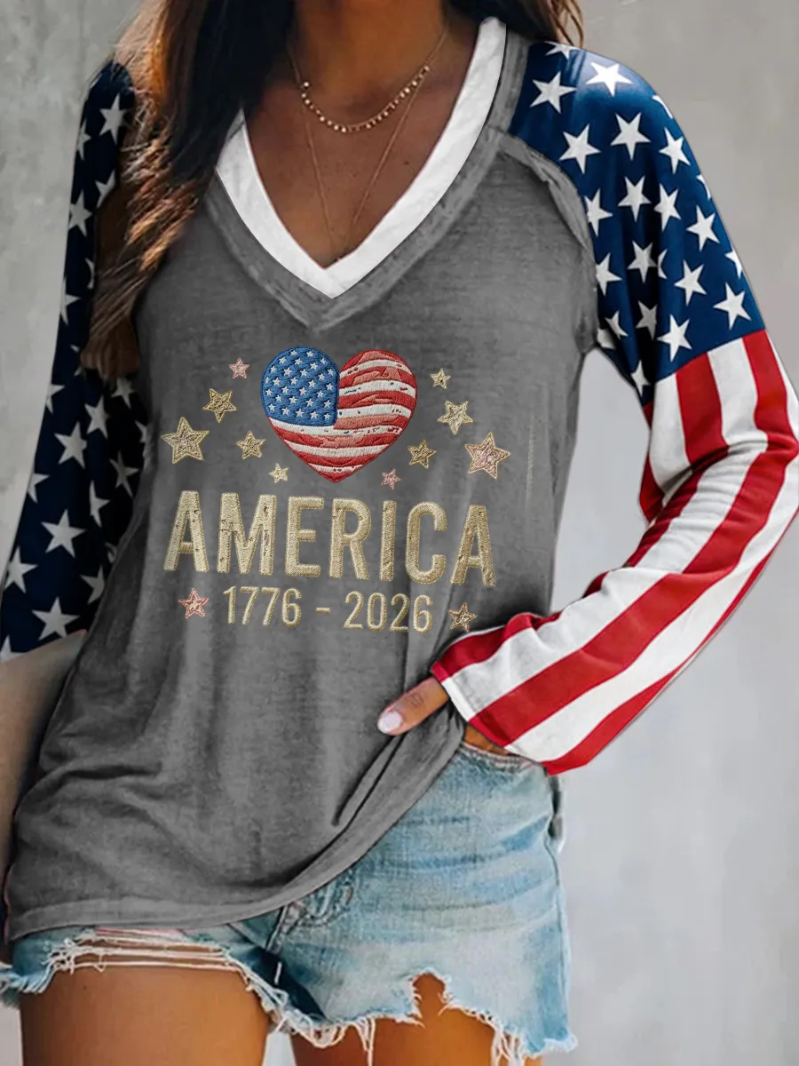 Ladies' Leisure 250Th Anniversary Celebration V-Neck Long Sleeved T-Shirt