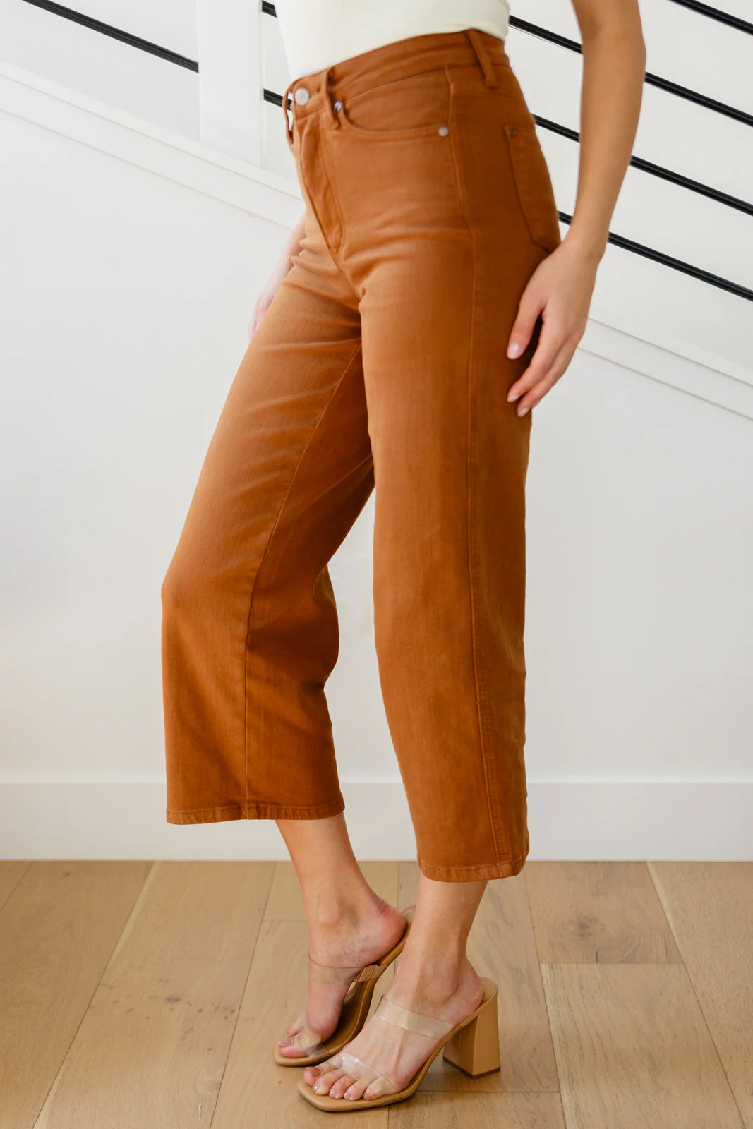 Blue Briar High Rise Control Top Wide Leg Crop Jeans in Camel