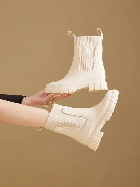 Women's Solid Color Waterproof Rain Boots