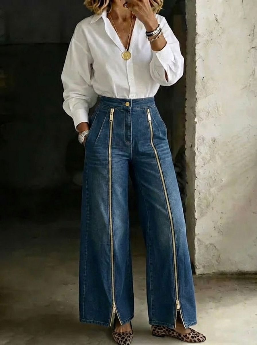 Women's Fashion High-waisted Casual Loose-fitting Wide-leg Jeans