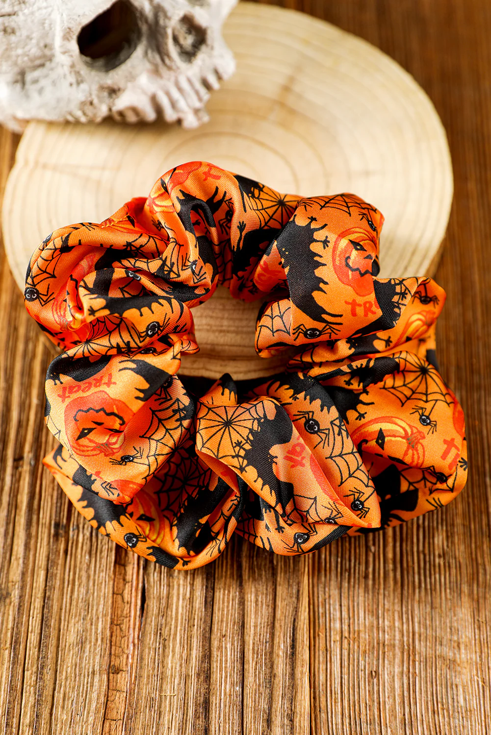 Black Halloween Pattern Print Hair Scrunchie