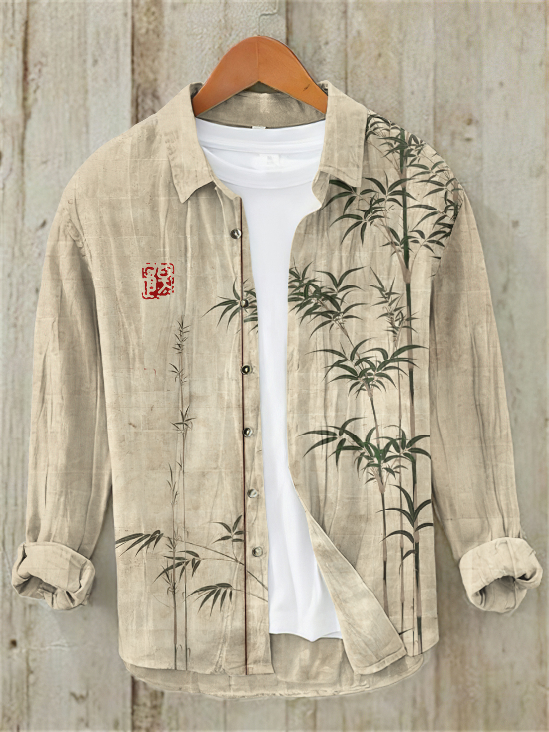 Bamboo Japanese Art Casual Linen Blend Shirt