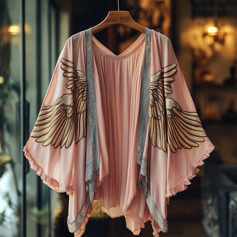 Summer original design elegant handmade wings print cardigan 9cb9