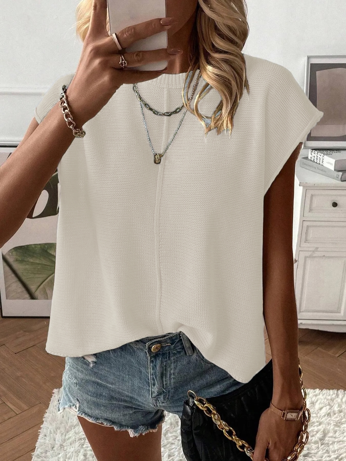 Women's Solid Color Round Neck Sweater Vest - Casual Lightweight Knit Top for Summer Daily Wear
