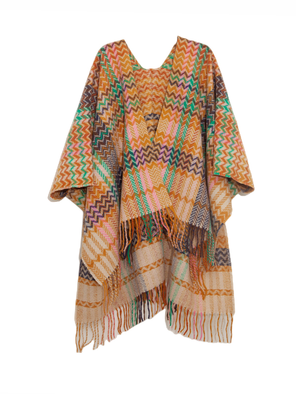 Keep Warm Split-Side Tasseled High-Low Long Sleeves Shawl&Scarf