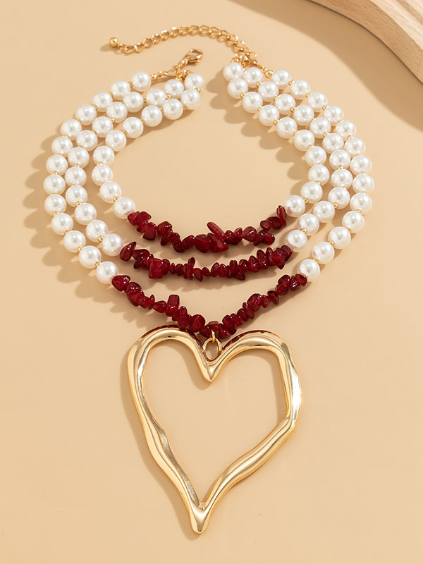 Beaded Contrast Color Heart Shape Dainty Necklace Necklaces Accessories