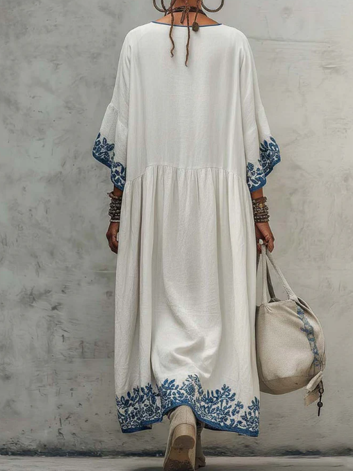 Retro Floral Print Cozy Vacation Dress