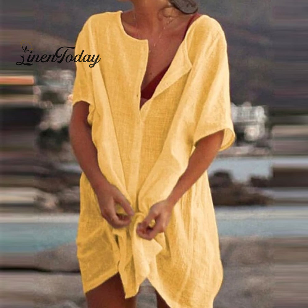 Ladies Simple Lazy Style Cotton Linen Shirt