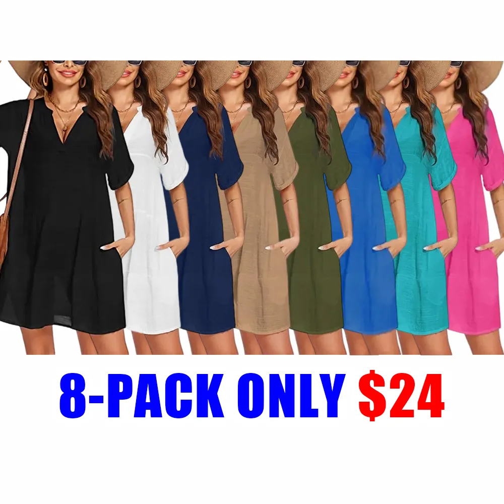 Women’s Tassel Swimsuit Cover Up Dress – V-Neck Short Sleeve Beach Cover Up Shirt