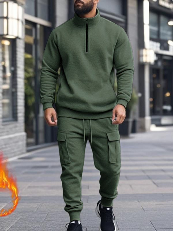 Two-Piece Set – Stand Collar Zip-Up Jacket & Cargo Jogger Pants