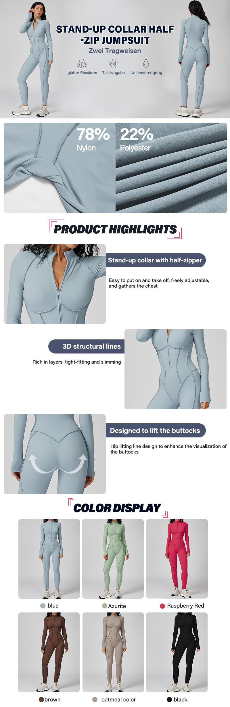 ✨ Women’s SculptFit Zip-Up Active Jumpsuit – Long Sleeve Tummy Control One-Piece