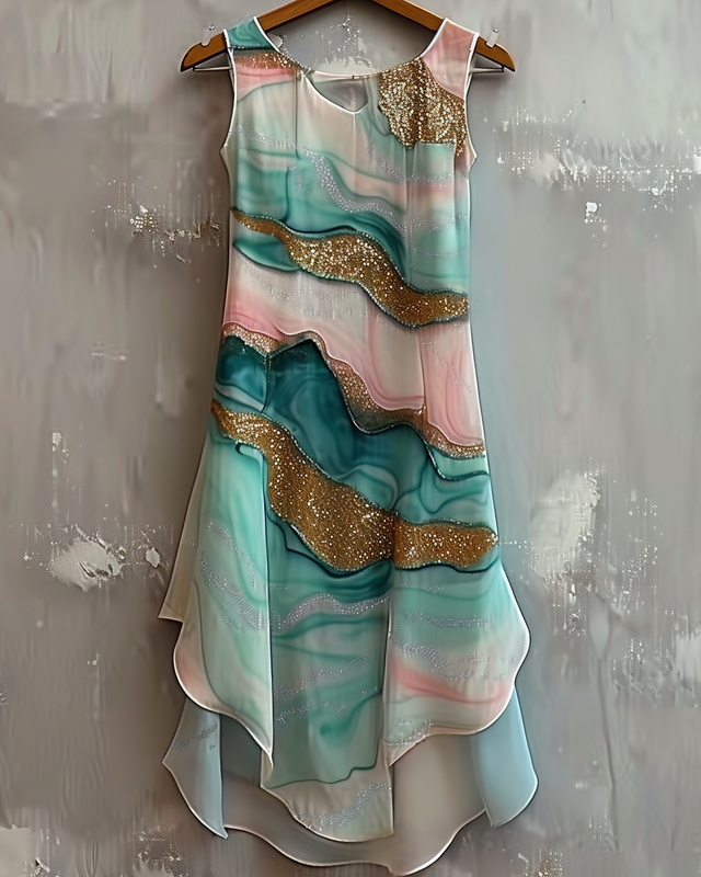 Summer vacation handmade gilded chiffon dress  6fca