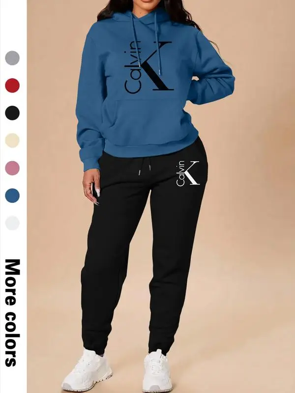 Women's Letter Print Hoodie & Pants Set