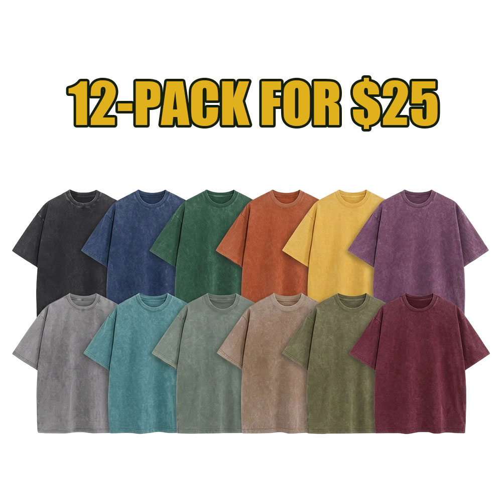8-Pack Vintage Oversized Unisex Tees – Heavyweight Cotton Acid Wash Streetwear Set