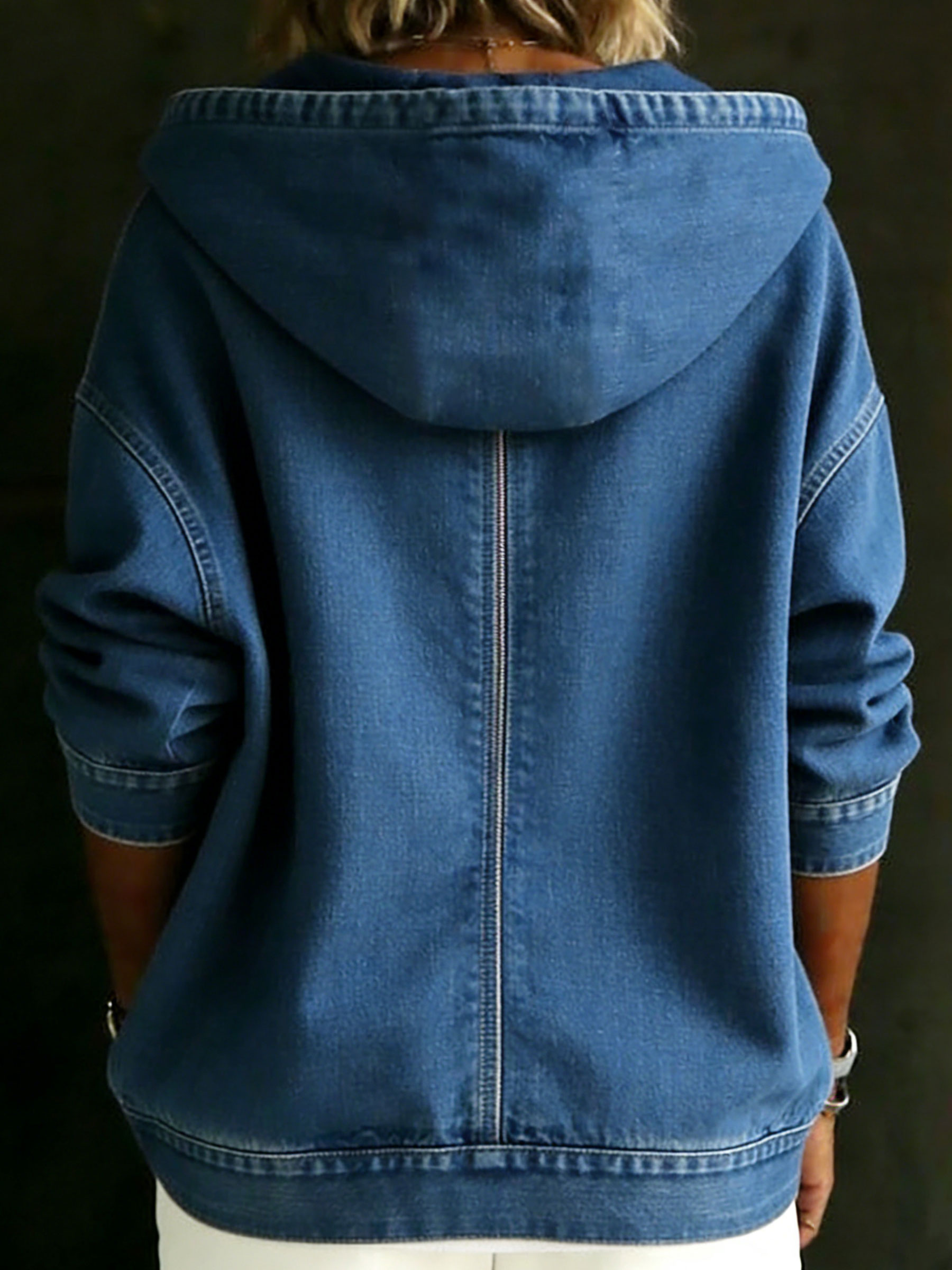Women's Casual Long Sleeve Denim Zipper Hoodie Coat