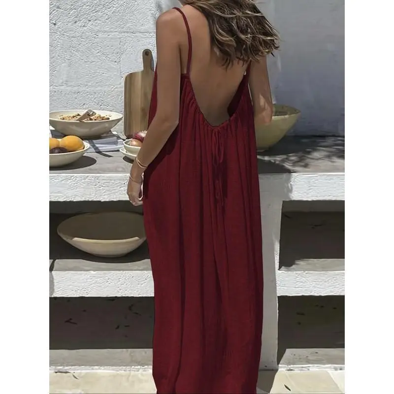 8/16 Pcs Women's Solid Color Backless Cami Dress