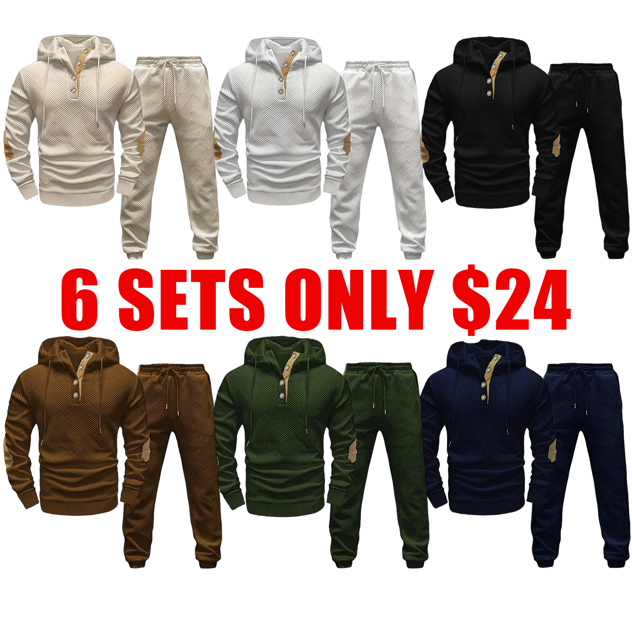 Men's Knit Jacquard Hoodie & Pants Two-Piece Casual Set