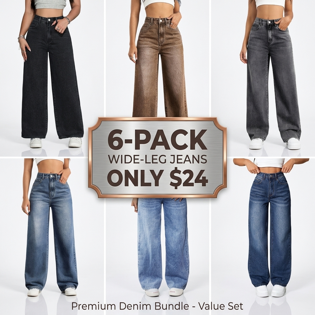 Women’s Elastic Waist Stacked Denim Jeans – Button Front, Pockets, High-Waisted Casual Straight Leg Pants