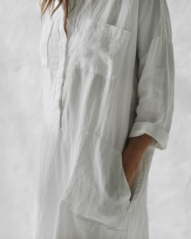 Casual Loose Cotton and Linen Shirt Dress 2056