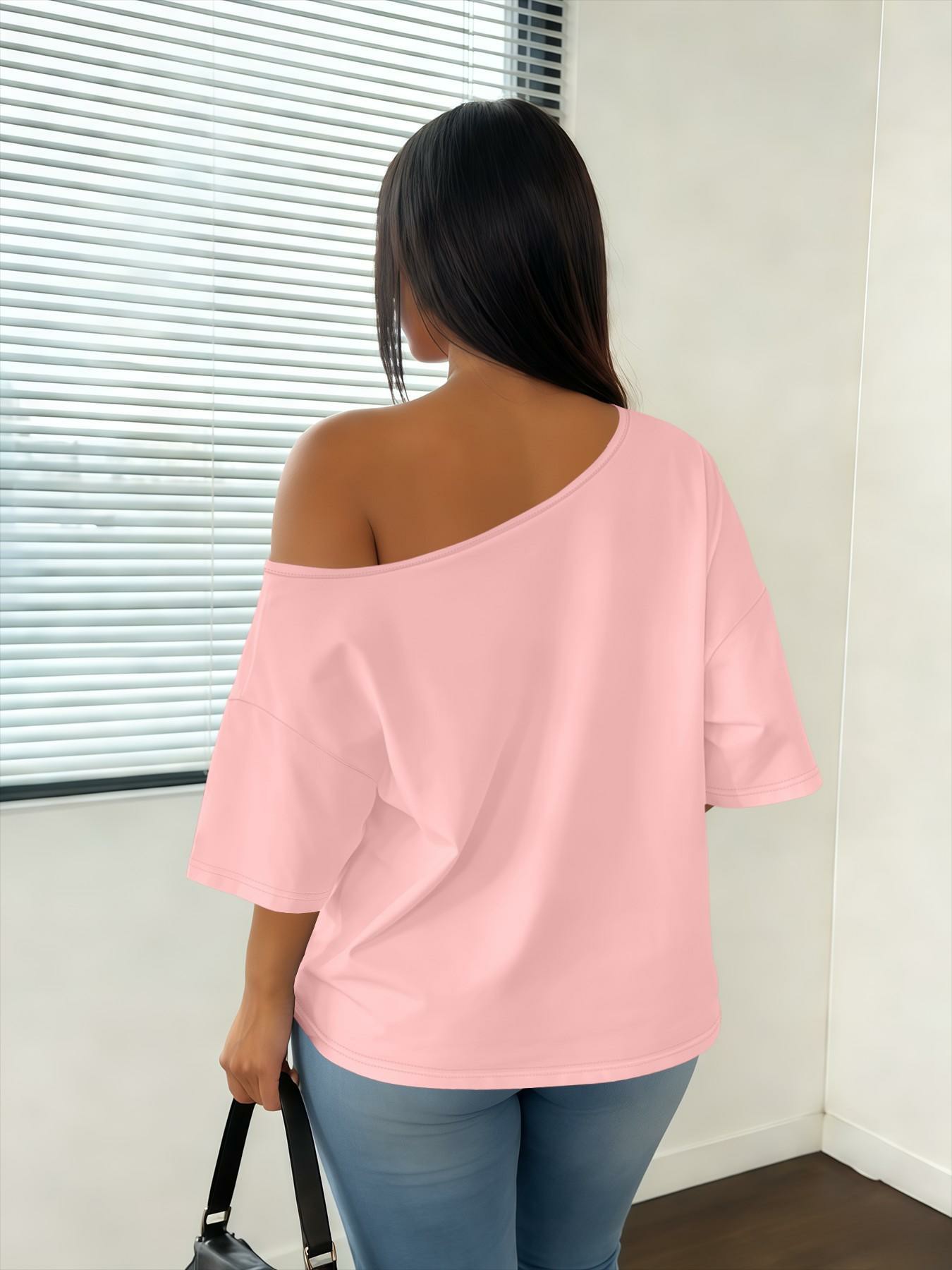 Women's Asymmetrical Shoulder Top, Trendy Fashion Short Sleeve Blouse