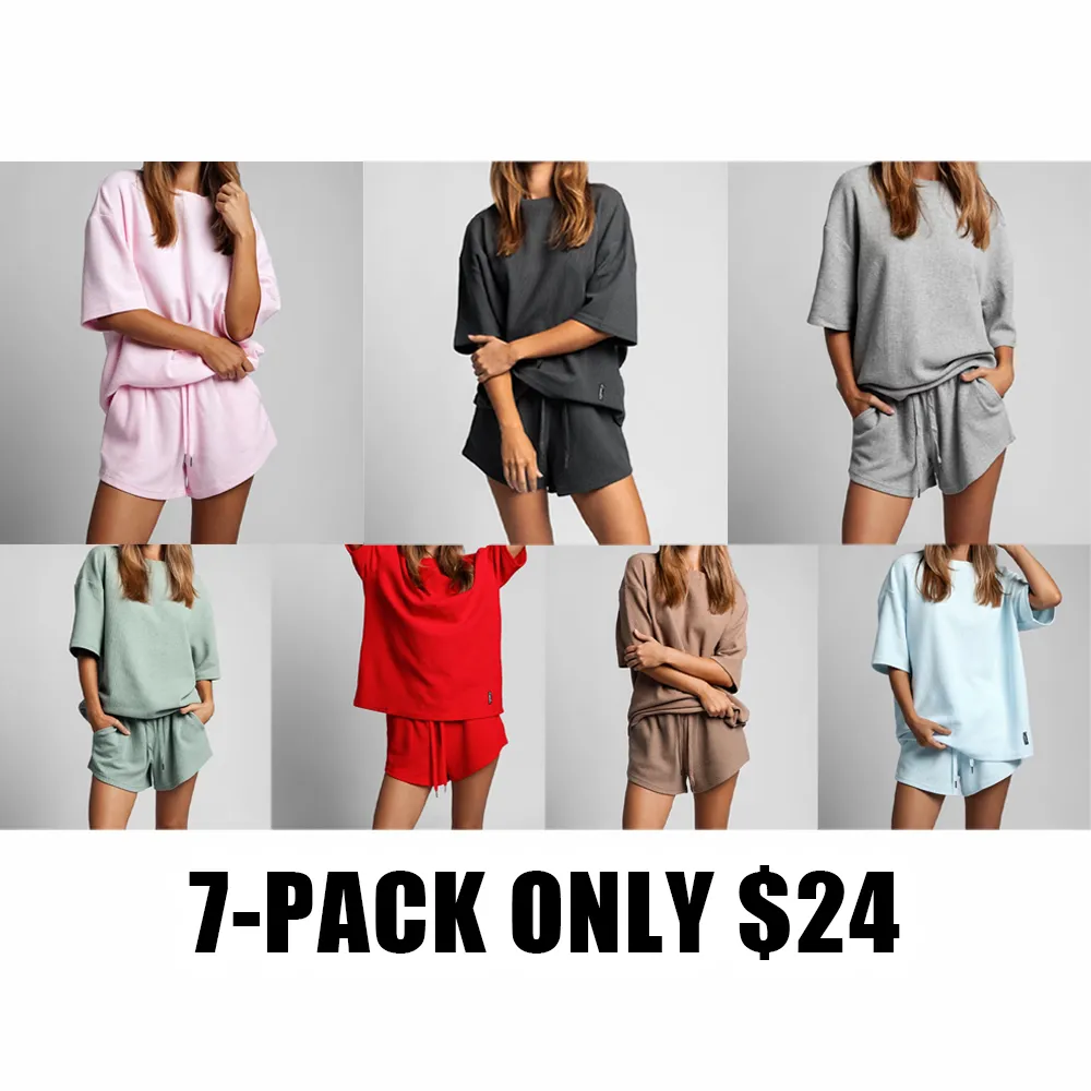 Waffle Lounge Set – Ultra Soft Cotton Tee & Shorts for All-Day Comfort