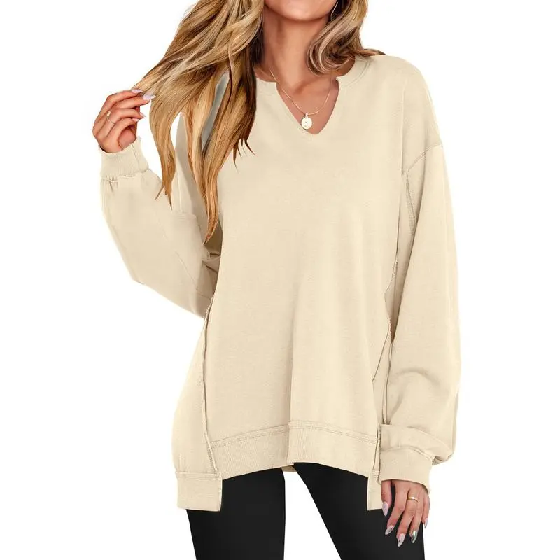 Womens Oversized Sweatshirt V Neck Long Sleeve