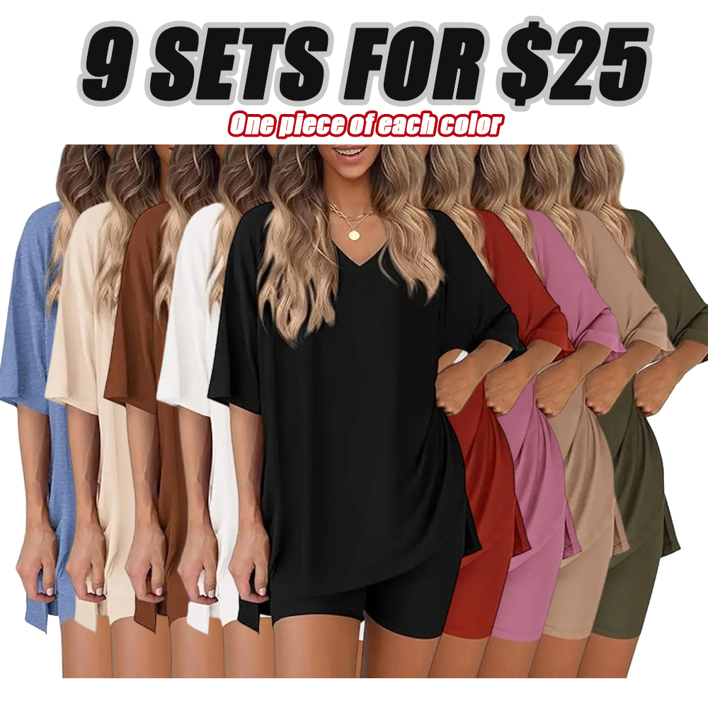 V Neck 2 Piece Sets for Women Summer Lounge Short Set