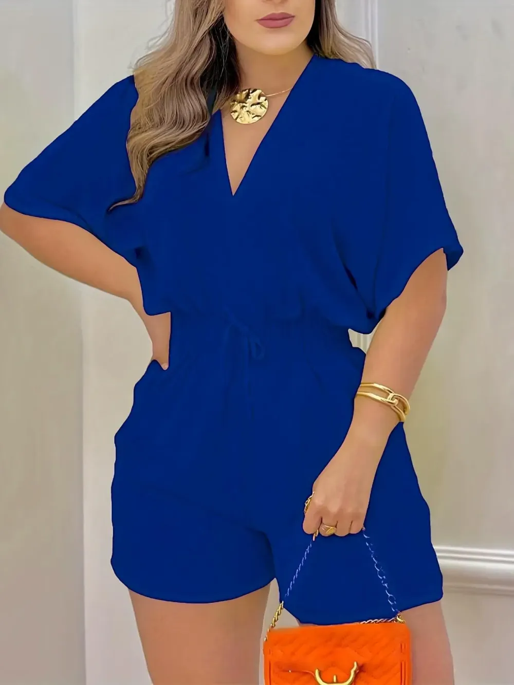 Women’s V-Neck Shirred Waist Summer Romper