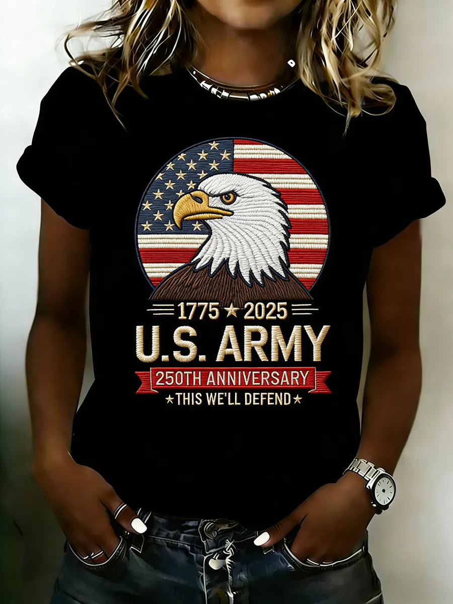 U.S. Army 250th Anniversary Eagle Flag Embroidered Waffle T-Shirt