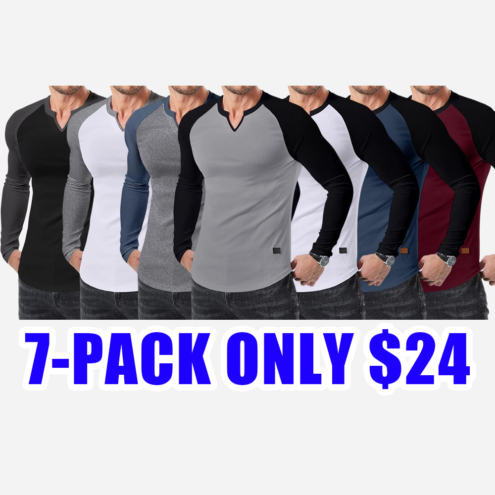 Men’s Long Sleeve Muscle T-Shirt – Ribbed V-Neck Longline Tee