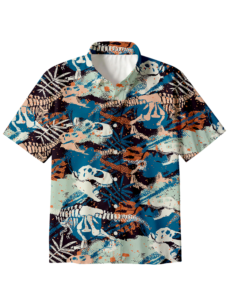 Footprints Green Dinosaur Button Up Pocket Shirt