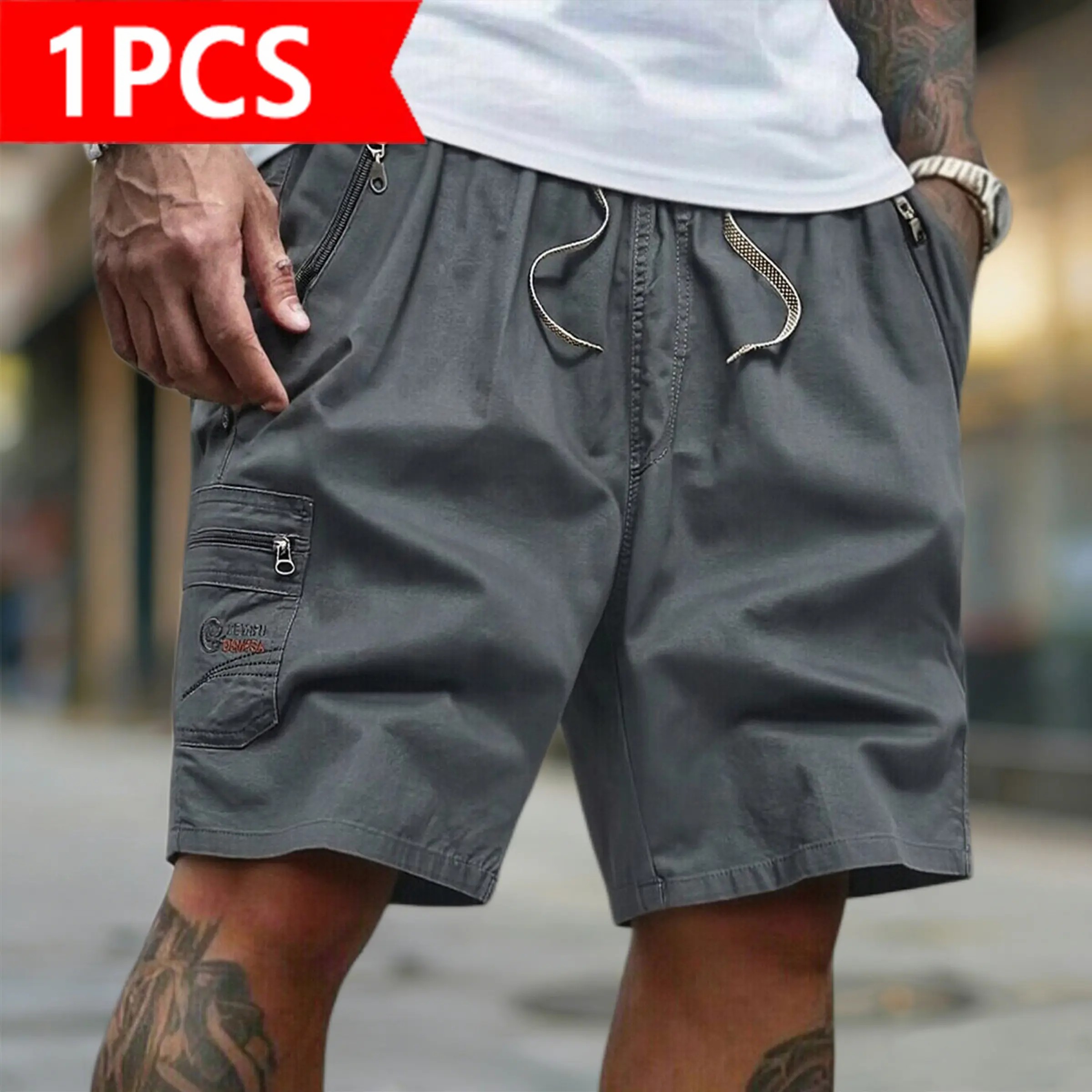 Cargo Shorts | Casual Drawstring Elastic Waist Shorts with Zipper Pockets | Quick Dry Lightweight Streetwear for Summer