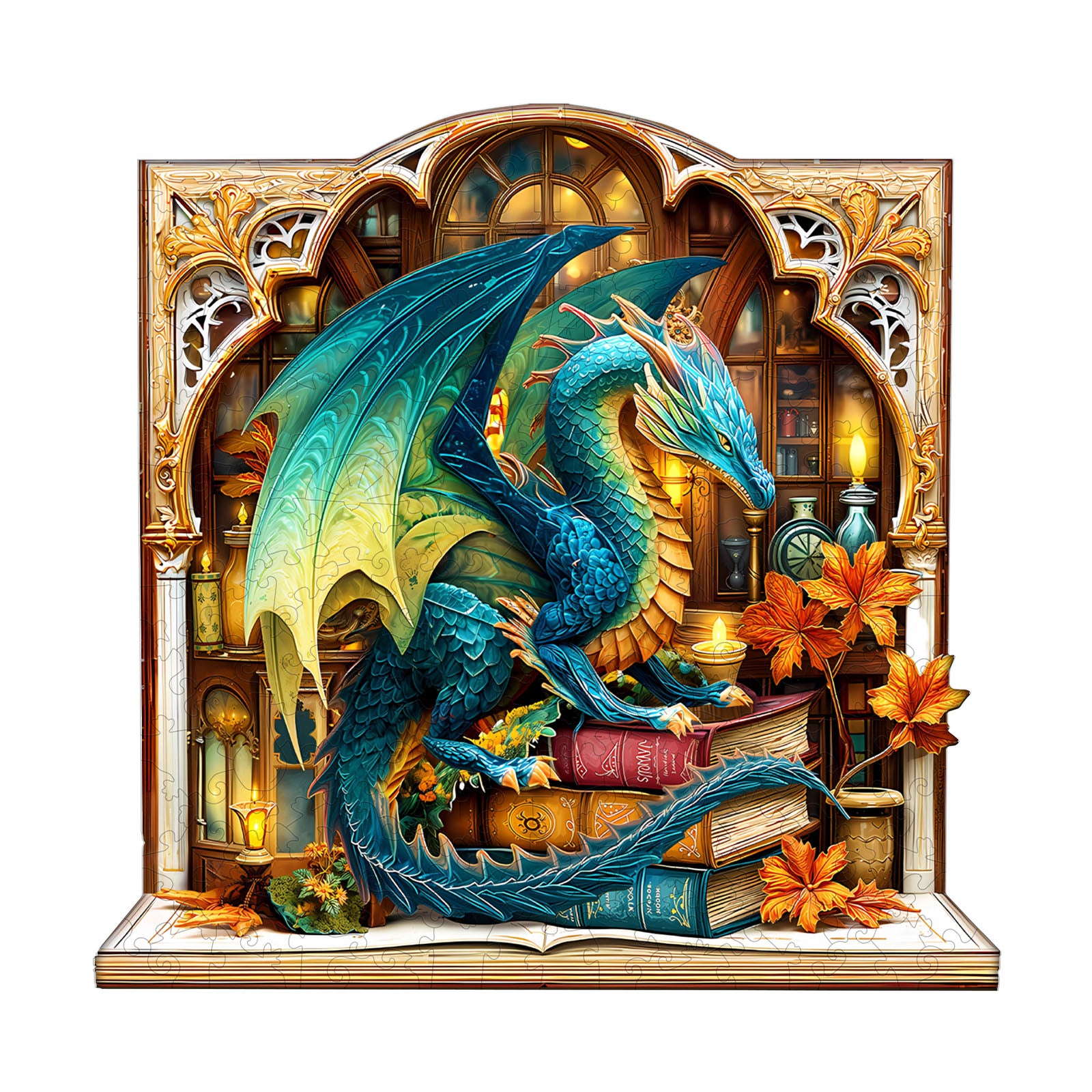 Bookcase Dragon Wooden Jigsaw Puzzle