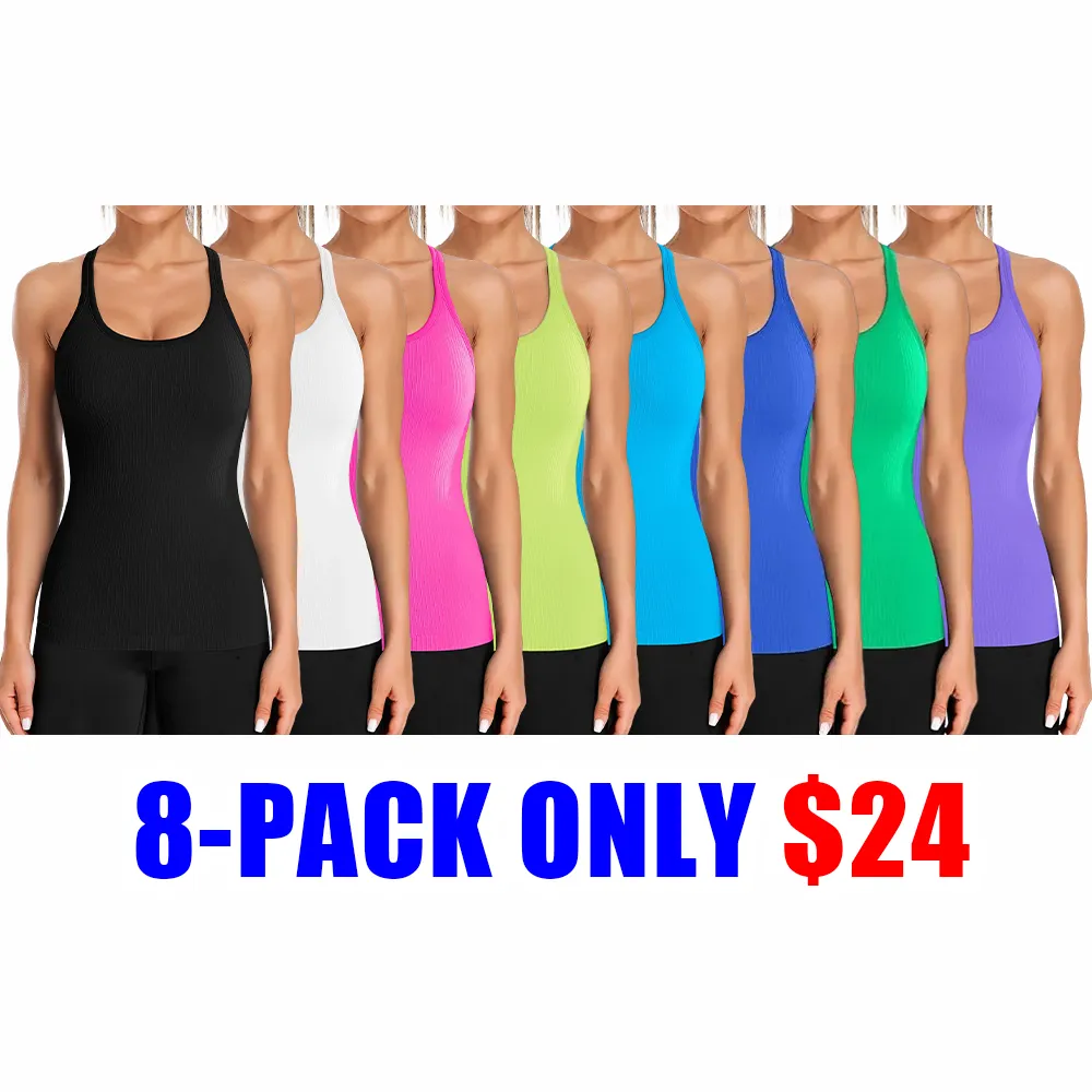 Ribbed Workout Tank Top for Women – Built-In Bra